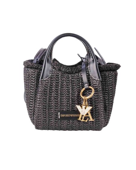 Shop EMPORIO ARMANI  Bag: Emporio Armani woven straw handbag with logo charm.
Dimensions: 15.5 x 15 x 10 cm.
Woven straw.
Double handle.
Made in China.
Metal logo charm.
Logoed patch.
Adjustable shoulder strap.
Composition: 85% Polyethylene 15% Polypropylene.. Y3D278 YWQ5D-80001